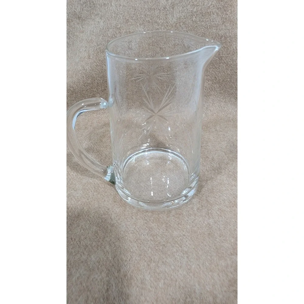 Fostoria Etched Starburst Clear Cream Glass Pitcher with Handle and Spout vtg